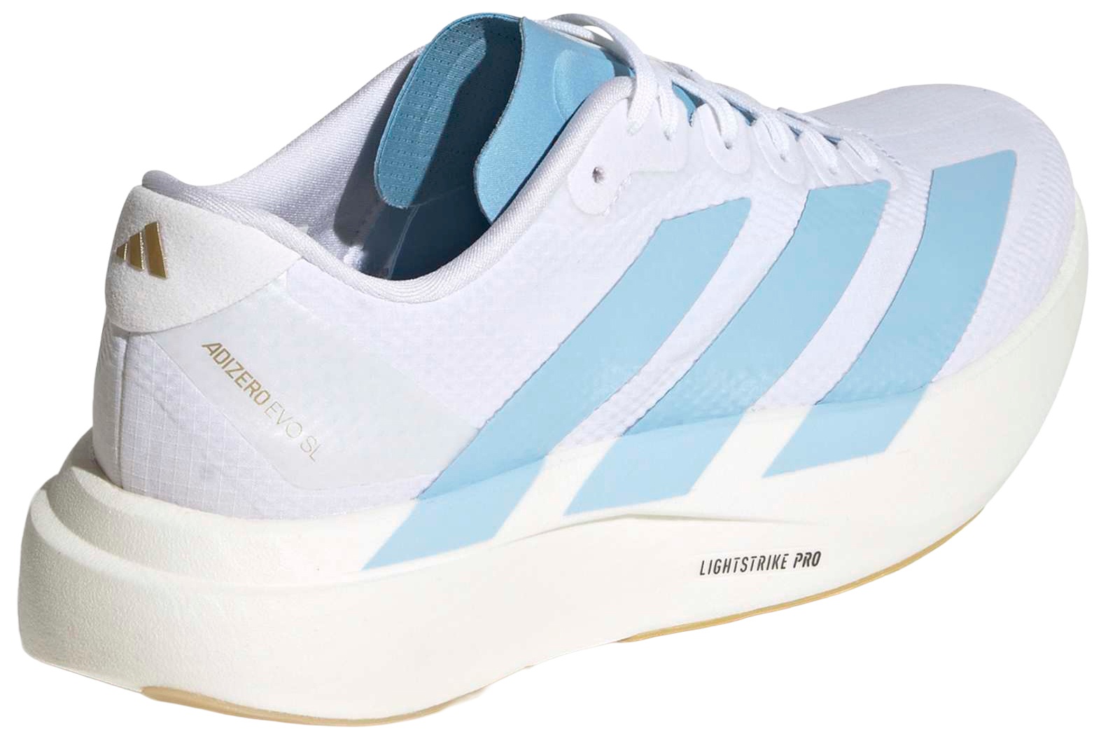 adidas Women's Adizero EVO SL Running Shoes - White/Clear Blue/Matte Gold - View 6