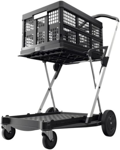 CLAX® The Original | Made in Germany | Multi use Functional Collapsible Carts | Mobile Folding Trolley | Shopping Cart with Storage Crate (Pink)