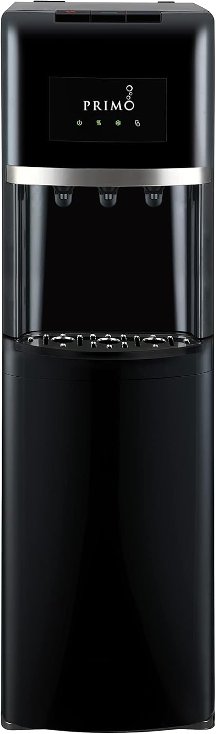 Primo Bottom Loading Water Dispenser, 3 Temp (Hot-Cool-Cold) Water Dispenser for 5 Gallon Bottle w/Child-Resistant Safety Feature, Black with Black Stainless Door