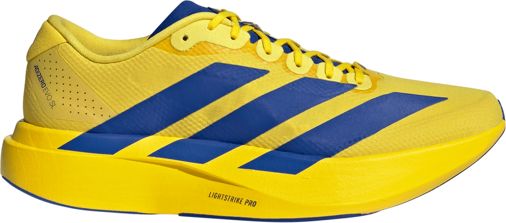 adidas Men's Adizero EVO SL Woven Running Shoes - Yellow/Team Royal Blue/Iron Met. - View 1