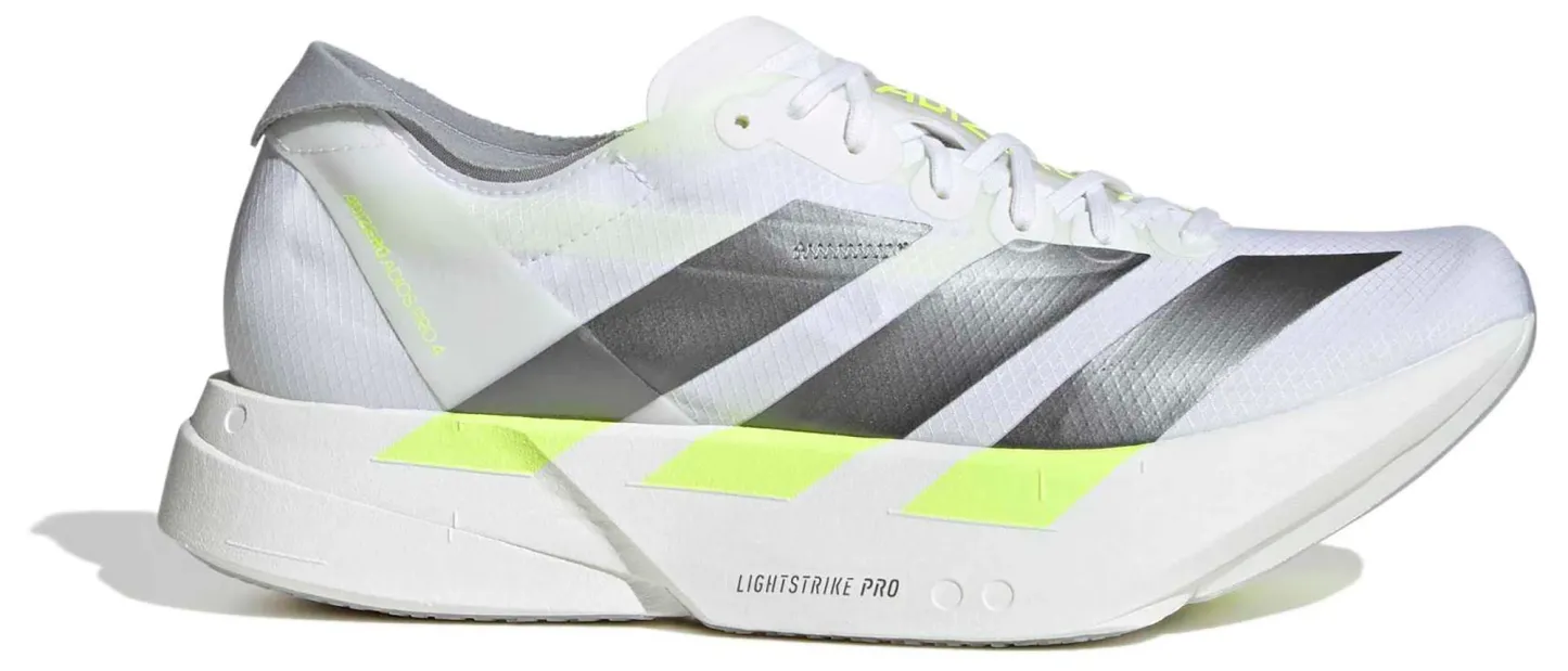 adidas Men's Adizero Adios Pro 4 Running Shoes - Ftwr White/Iron Met./Solar Yellow - View 1