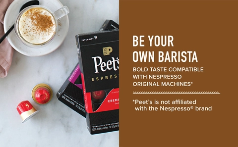 Be your own barista. Bold taste compatible with Nespresso original machines.* *Peet's is not affiliated with the Nespresso brand.