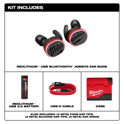 Milthtwaukee REDLITHthtIUM™ USB Bluetooth Jobsite Ear Buds, Noise Reduction Rating 9 dB