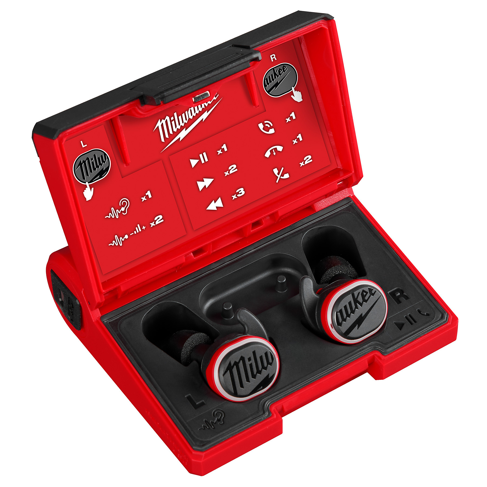 Milthtwaukee REDLITHthtIUM™ USB Bluetooth Jobsite Ear Buds, Noise Reduction Rating 9 dB