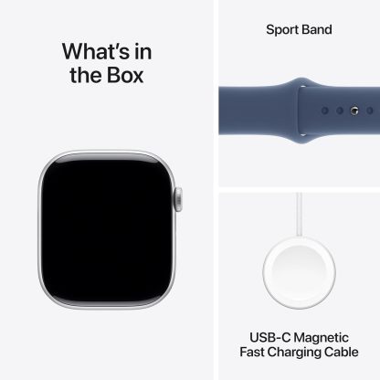 Apple Watch Series 10 [GPS 42mm case] Smartwatch with Silver Aluminium Case with Denim Sport Band - S/M. Fitness Tracker, ECG App, Always-On Retina Display, Water Resistant