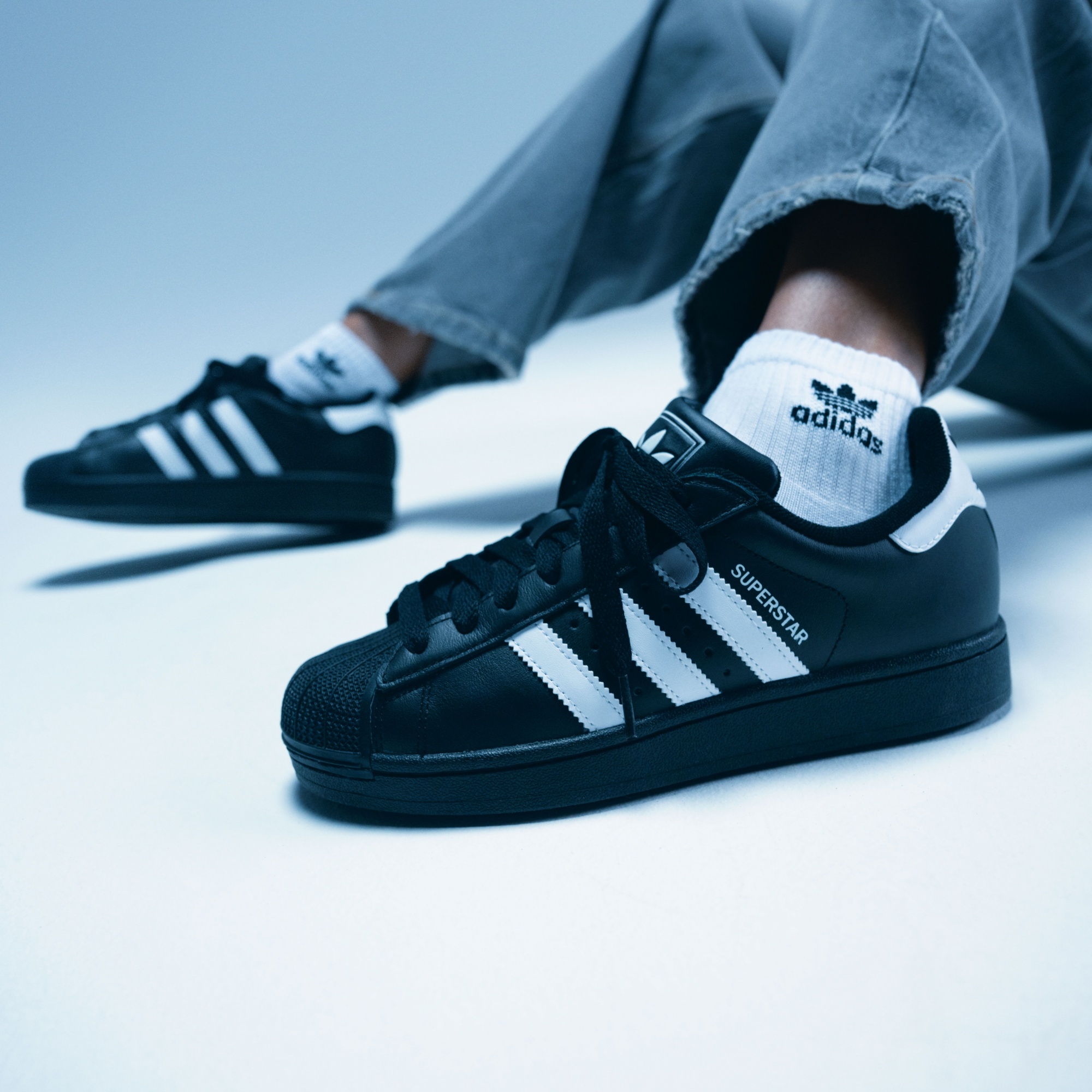 adidas Women's Superstar II Shoes - Black/Black/White - View 2