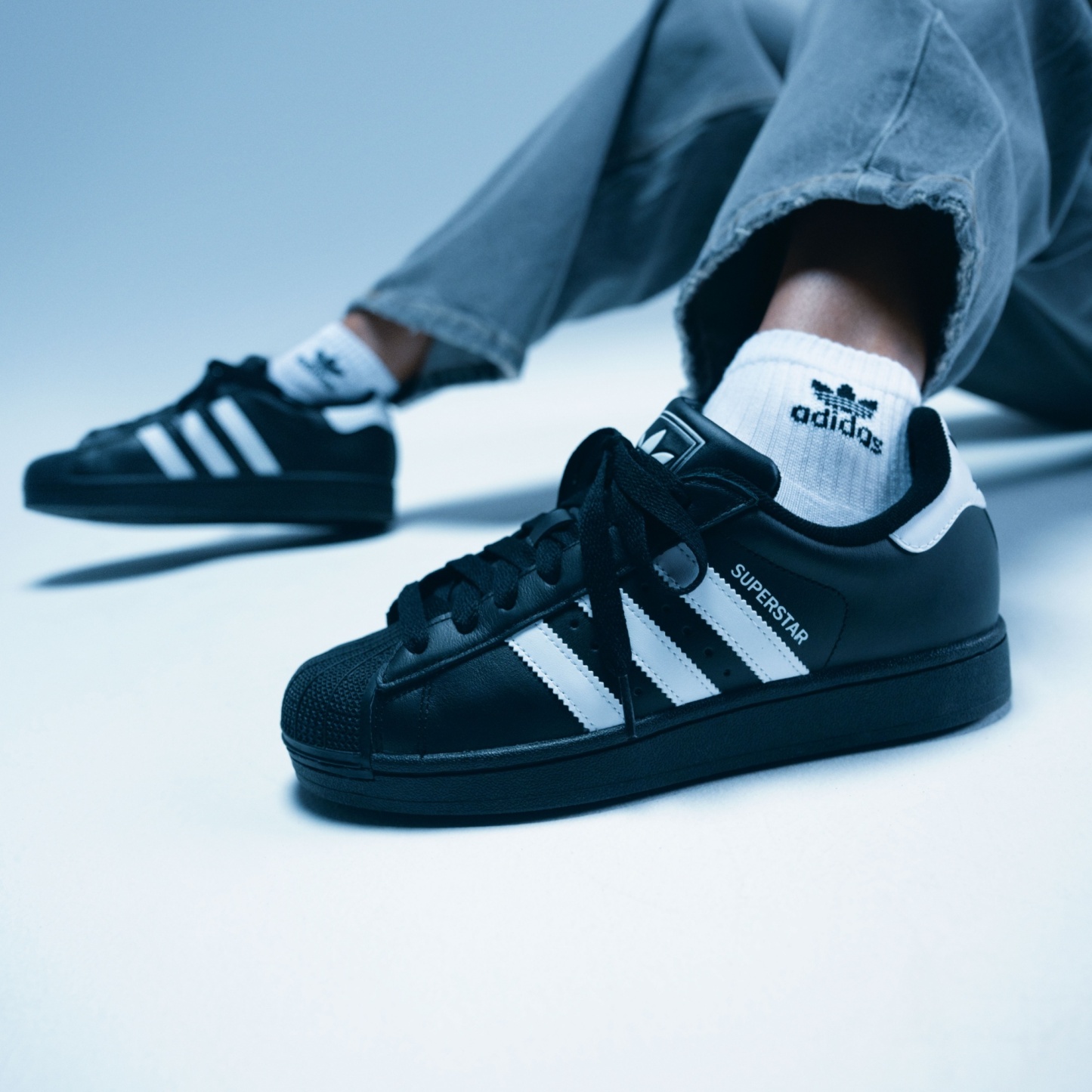 adidas Women's Superstar II Shoes - Black/Black/White - View 2