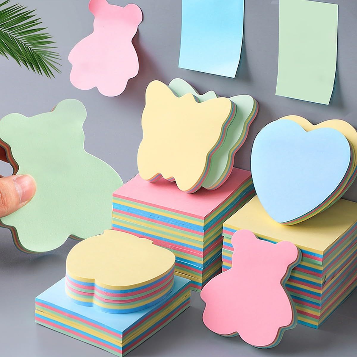 Sticky Notes 600 Sheets Cute Shapes (6 Shapes x 100 Sheets Each) Self Adhesive for Reminders, Notes, School, Study, Office Organizing Memo Meetings Pad Multicolors