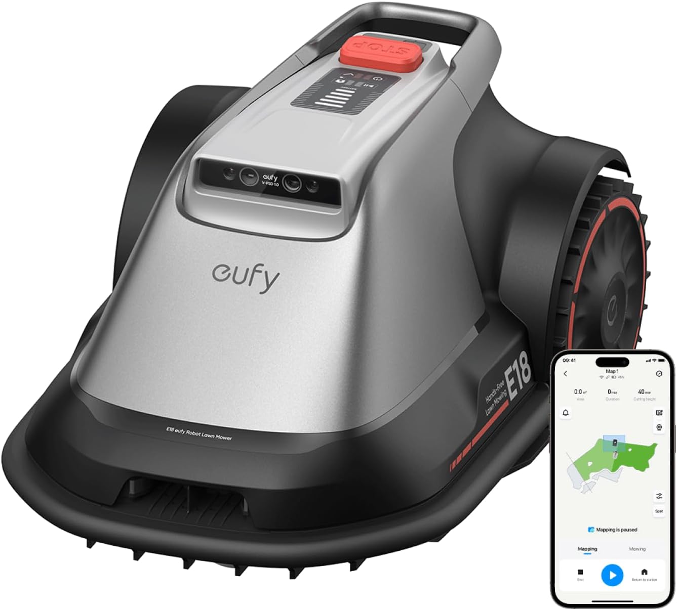 eufy Robot Lawn Mower E18, No Wire, No RTK, No Signal Issue, Hands-Free Auto Mapping, Precise Obstacle Avoiding, Reliable Lawn Maintenance, Worry-Free Experience