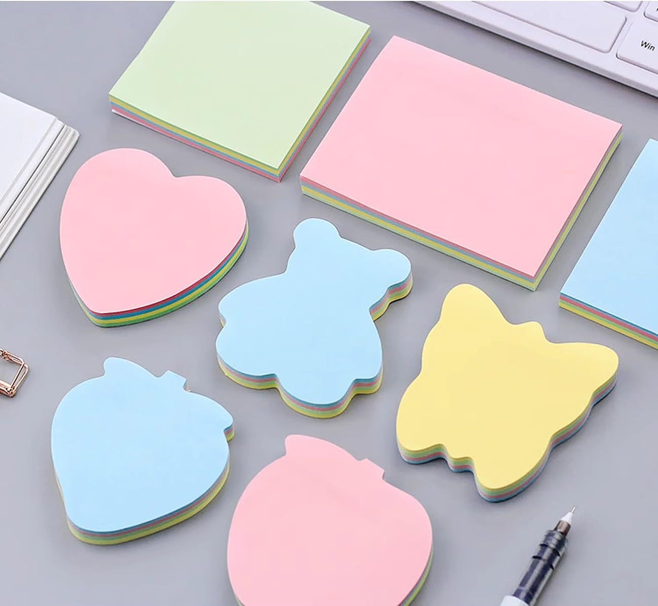 Sticky Notes 600 Sheets Cute Shapes (6 Shapes x 100 Sheets Each) Self Adhesive for Reminders, Notes, School, Study, Office Organizing Memo Meetings Pad Multicolors