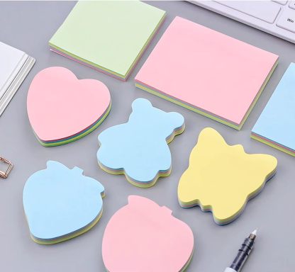 Sticky Notes 600 Sheets Cute Shapes (6 Shapes x 100 Sheets Each) Self Adhesive for Reminders, Notes, School, Study, Office Organizing Memo Meetings Pad Multicolors