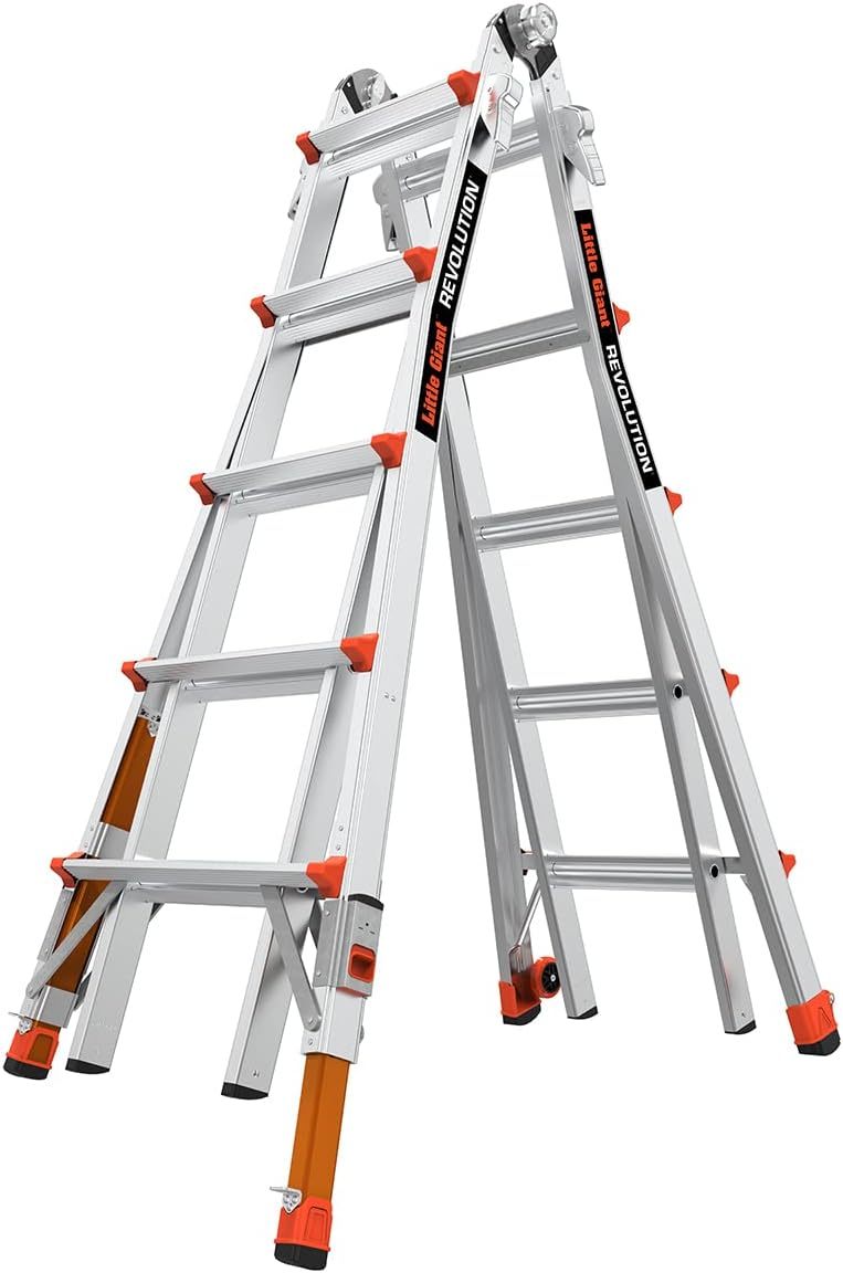 Revothtlution 2.0, Model 22 - ANSI Type IA - 300 lb Rated, Aluminum Articulated Extendable Ladthtder with TIP & Glide Wheels and Ratchet Levelers