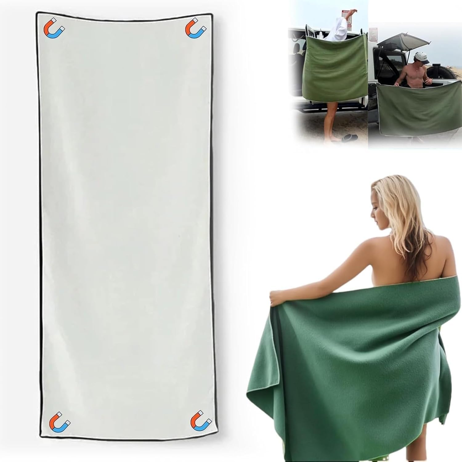 Update Magnetic Towel Oversized 30"x75"Magnet Bath Towel with Storage Bag,Outdoor Bath Towel Quick-Dry Magnetic Bath Towels for Swimming Microfiber Beach Towel For Pool Travel Gym Camping(Green)