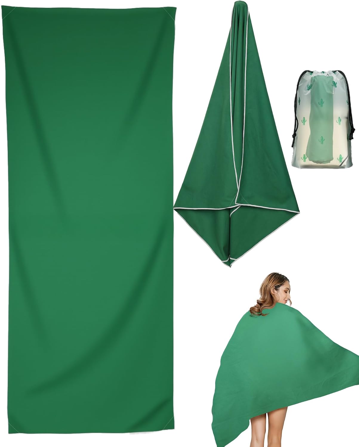 Update Magnetic Towel Oversized 30"x75"Magnet Bath Towel with Storage Bag,Outdoor Bath Towel Quick-Dry Magnetic Bath Towels for Swimming Microfiber Beach Towel For Pool Travel Gym Camping(Green)