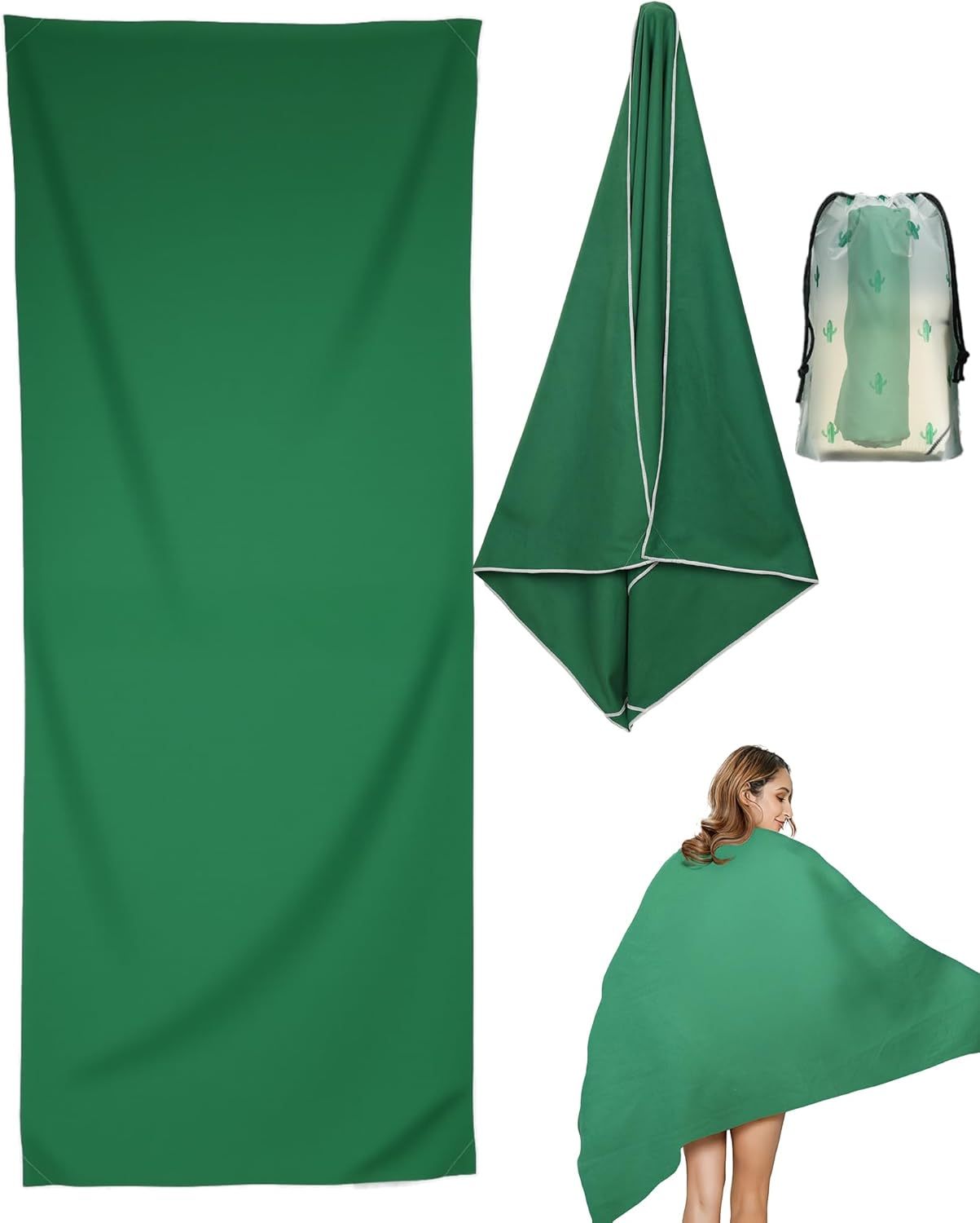 Update Magnetic Towel Oversized 30"x75"Magnet Bath Towel with Storage Bag,Outdoor Bath Towel Quick-Dry Magnetic Bath Towels for Swimming Microfiber Beach Towel For Pool Travel Gym Camping(Green)