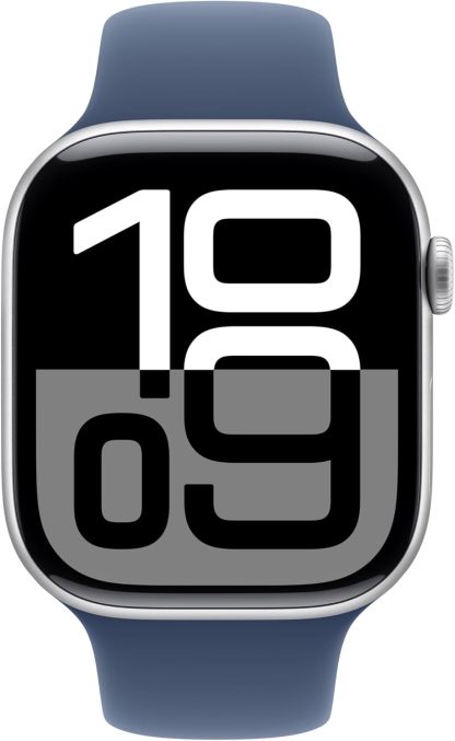Apple Watch Series 10 [GPS 42mm case] Smartwatch with Silver Aluminium Case with Denim Sport Band - S/M. Fitness Tracker, ECG App, Always-On Retina Display, Water Resistant
