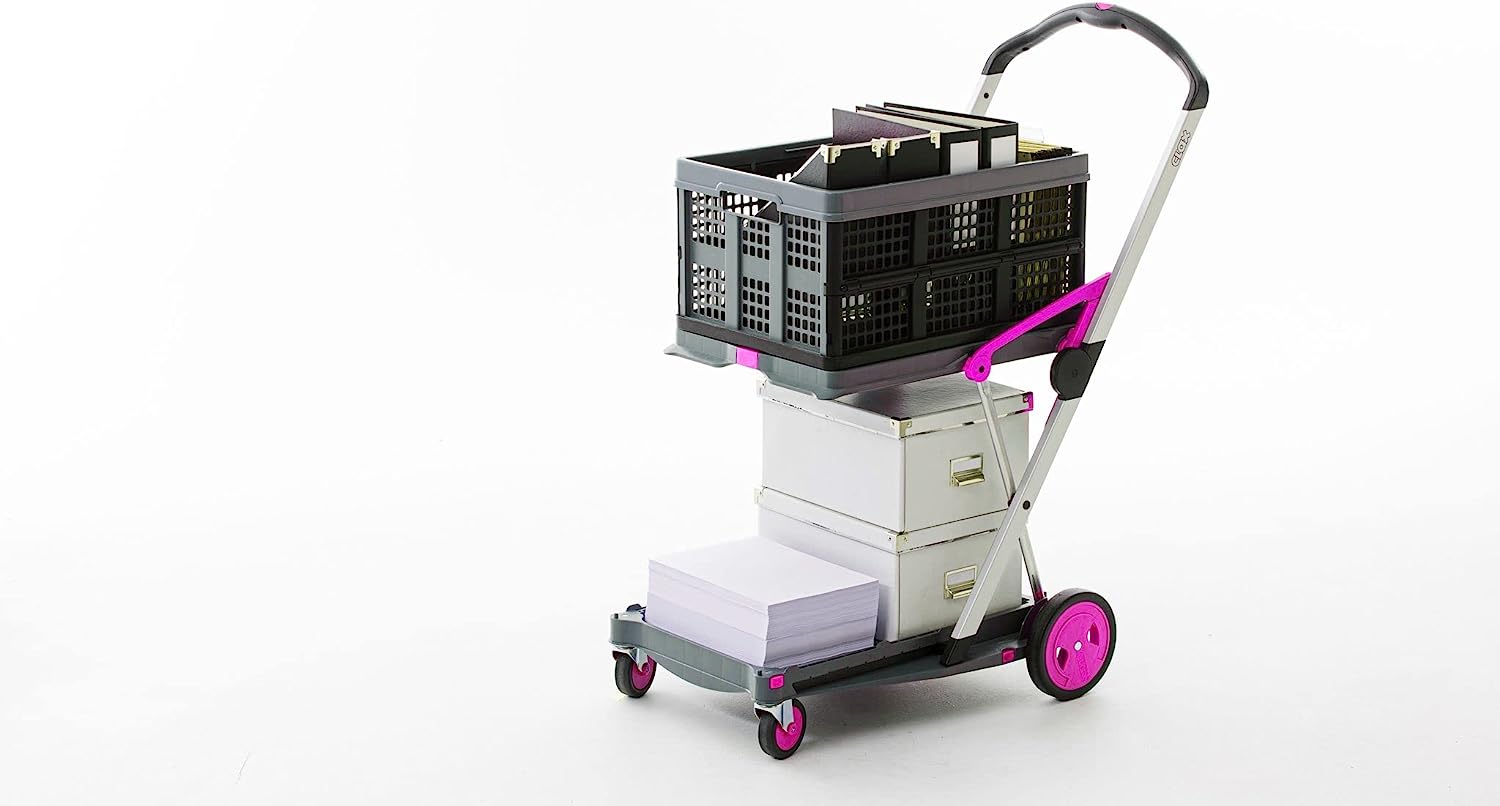 CLAX® The Original | Made in Germany | Multi use Functional Collapsible Carts | Mobile Folding Trolley | Shopping Cart with Storage Crate (Pink)