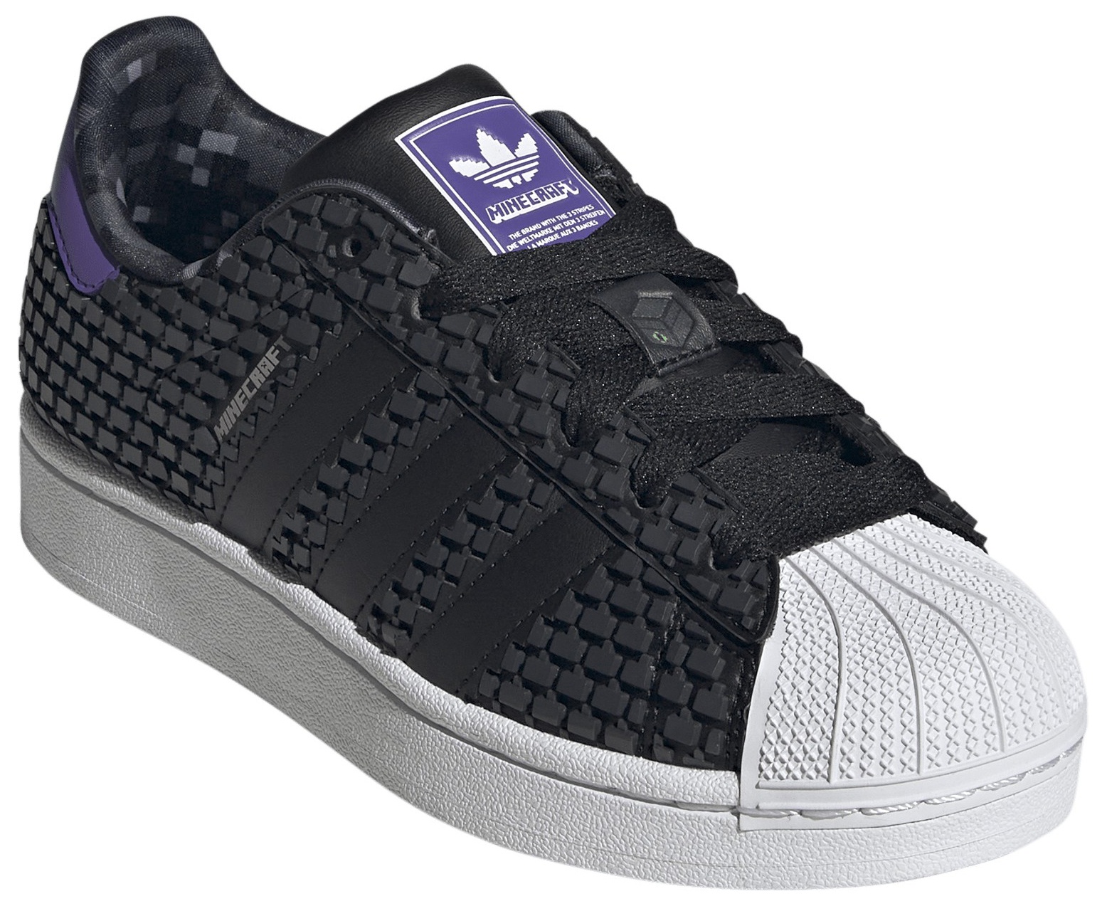 adidas Kids' Grade School Minecraft Superstar II Shoes - Black/Black/White - View 5