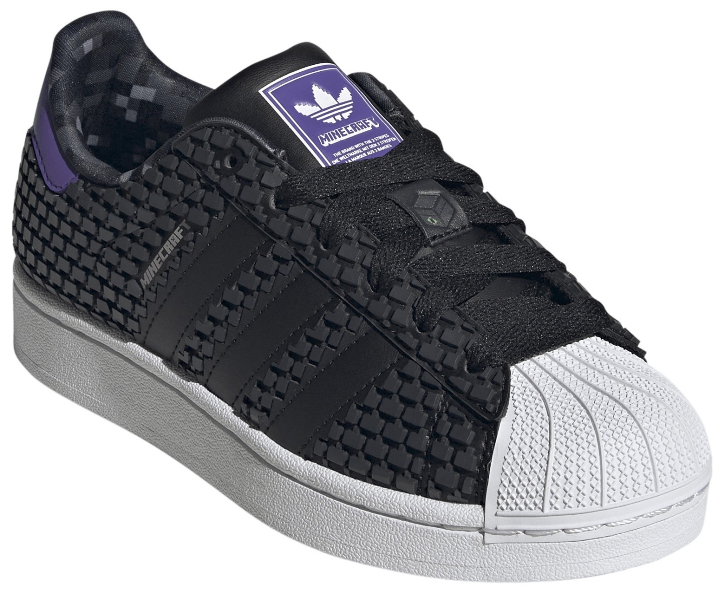 adidas Kids' Grade School Minecraft Superstar II Shoes - Black/Black/White - View 5