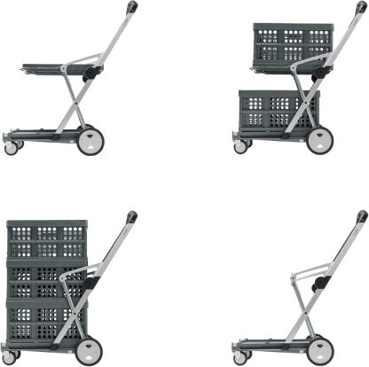 CLAX® The Original | Made in Germany | Multi use Functional Collapsible Carts | Mobile Folding Trolley | Shopping Cart with Storage Crate (Pink)