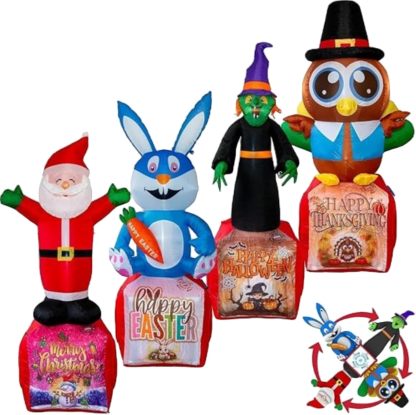 Inflatable 4-in-1 Holiday Yard Decoration – Easter, Halloween, Thanksgiving & Christmas with LED Lights