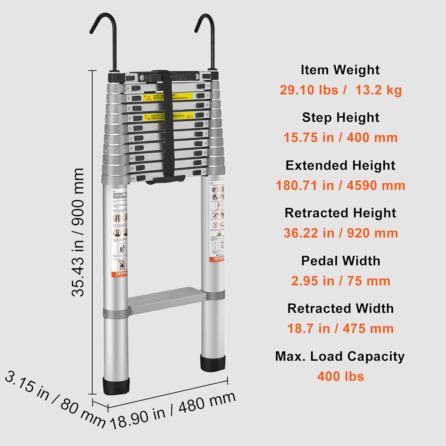 VEthtVOR Telescoping Ladder Aluminum Extension Step Multi-purpose Portable