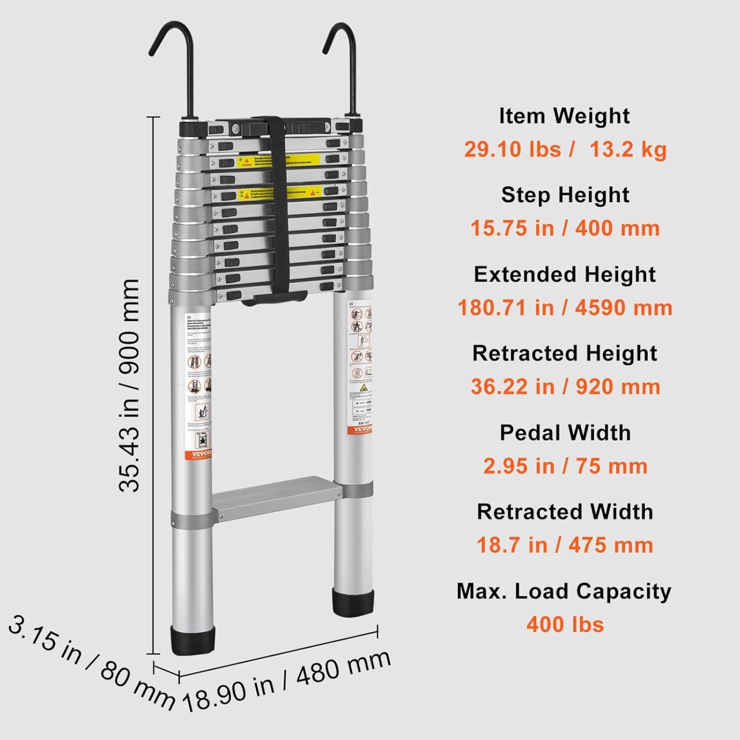 VEthtVOR Telescoping Ladder Aluminum Extension Step Multi-purpose Portable