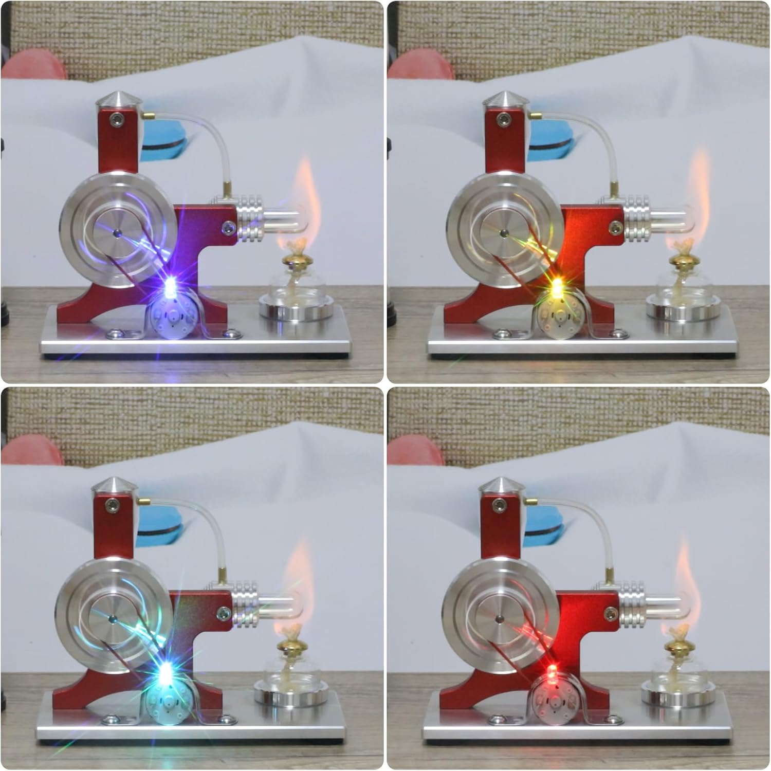 Hot Air Stirling Engine Motor Model Educational Toy Electricity Generator Colorful LED (SC001)