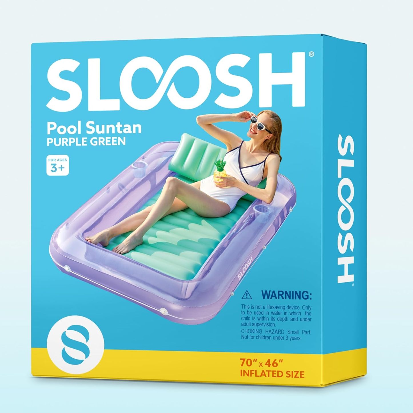 Inflatable Tanning Pool Lounger Float, 70" x 46" Pool Floats Adult with Pillow