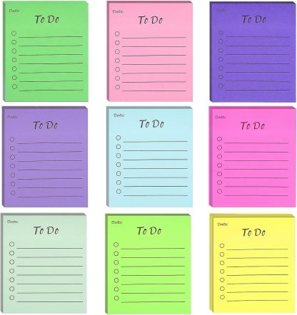 9 Pack to Do List Sticky Notes, Self-Stick Sticky Notes, Colorful Sticky Notes Pad with Lines, Do List Notepads for School Office Meeting Home Plan Reminder Stationery Supplies(450 Sheets,10 * 7cm)