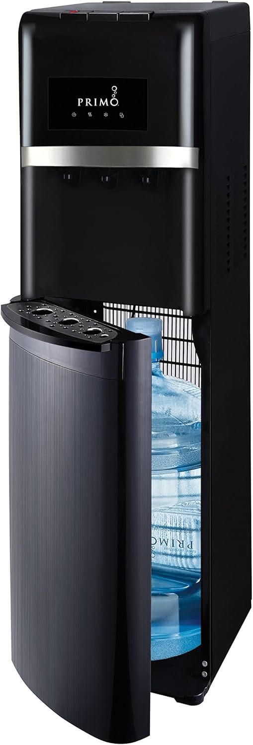 Primo Bottom Loading Water Dispenser, 3 Temp (Hot-Cool-Cold) Water Dispenser for 5 Gallon Bottle w/Child-Resistant Safety Feature, Black with Black Stainless Door