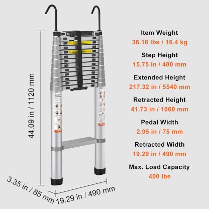 VEthtVOR Telescoping Ladder Aluminum Extension Step Multi-purpose Portable