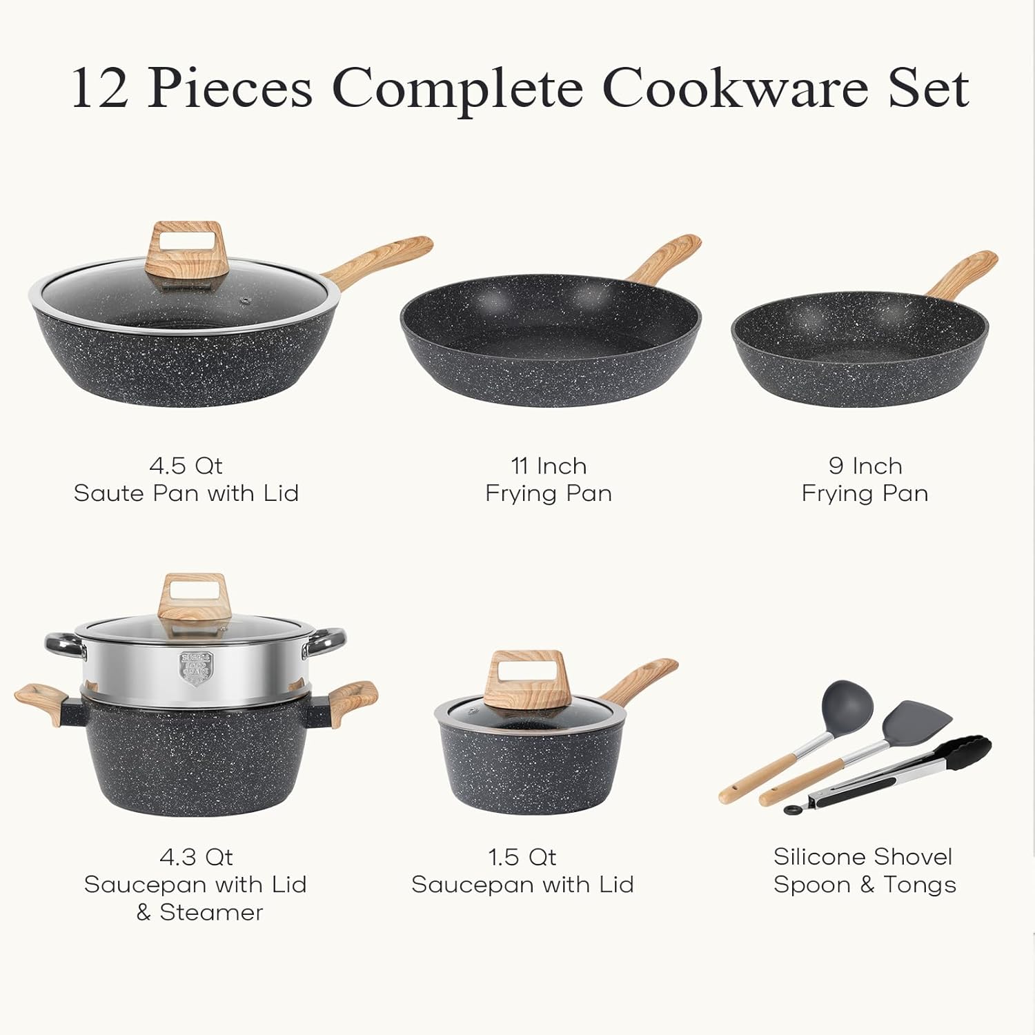 SOthtDAY 12 Pcs Nonstick Pots and Pans Cookware Sets