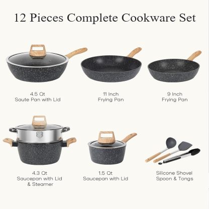 SOthtDAY 12 Pcs Nonstick Pots and Pans Cookware Sets