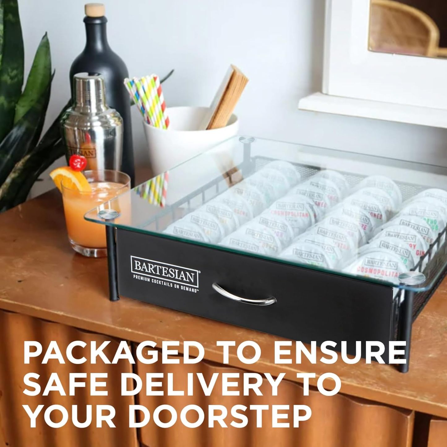 Bartesian Cocktail Capsule Storage Drawer Organizer - Stylish Mixology Cocktails Drink Mixer Holder Dispenser - Home Bar Accessories for Cocktail Maker Machine - Holds Up to 36 Capsules