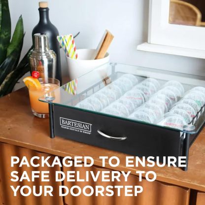Bartesian Cocktail Capsule Storage Drawer Organizer - Stylish Mixology Cocktails Drink Mixer Holder Dispenser - Home Bar Accessories for Cocktail Maker Machine - Holds Up to 36 Capsules