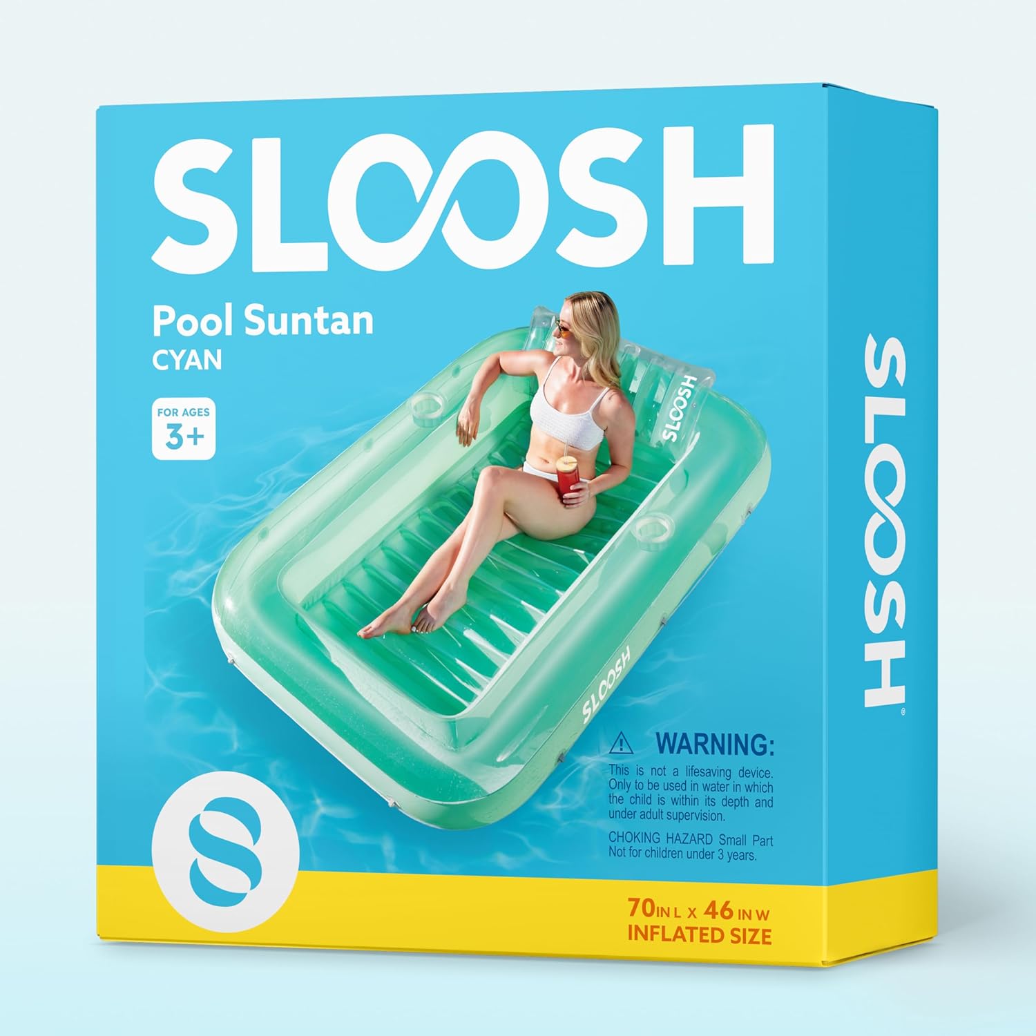 Inflatable Tanning Pool Lounger Float, 70" x 46" Pool Floats Adult with Pillow