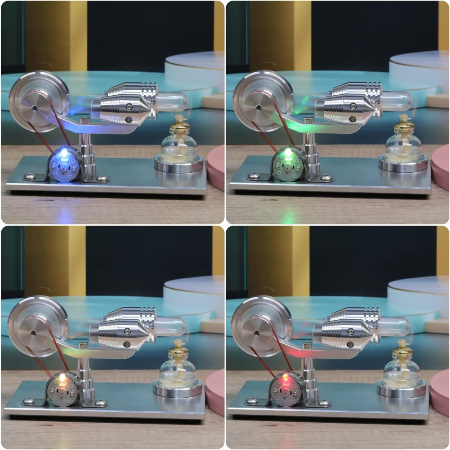 Hot Air Stirling Engine Motor Model Educational Toy Electricity Generator Colorful LED (SC001)