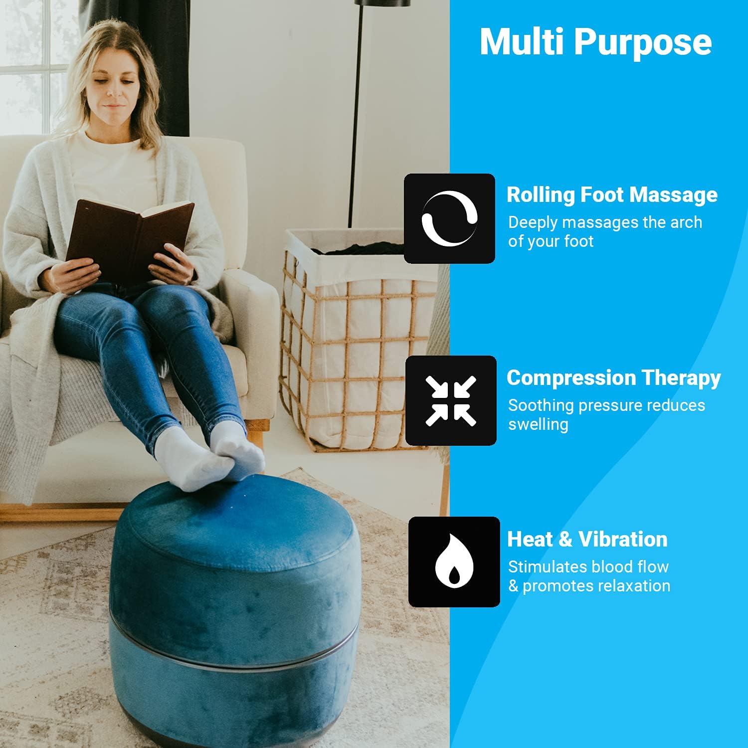 iReliev The Ottoman Foot Massager Functional Furniture Increases Blood Flow Circulation, Deep Kneading, with Heat Therapy (Pink)