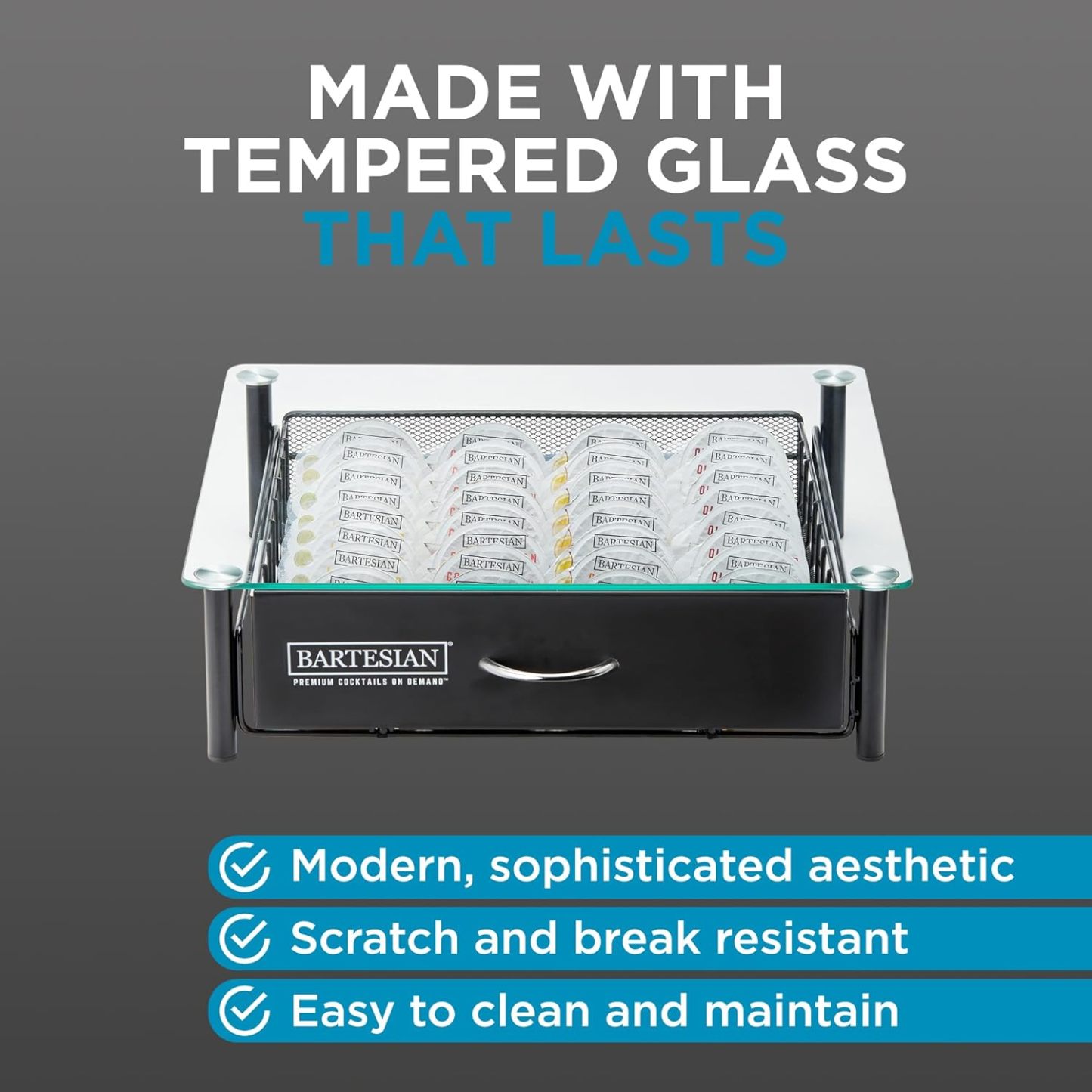 Bartesian Cocktail Capsule Storage Drawer Organizer - Stylish Mixology Cocktails Drink Mixer Holder Dispenser - Home Bar Accessories for Cocktail Maker Machine - Holds Up to 36 Capsules