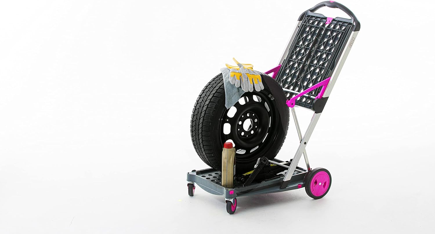 CLAX® The Original | Made in Germany | Multi use Functional Collapsible Carts | Mobile Folding Trolley | Shopping Cart with Storage Crate (Pink)