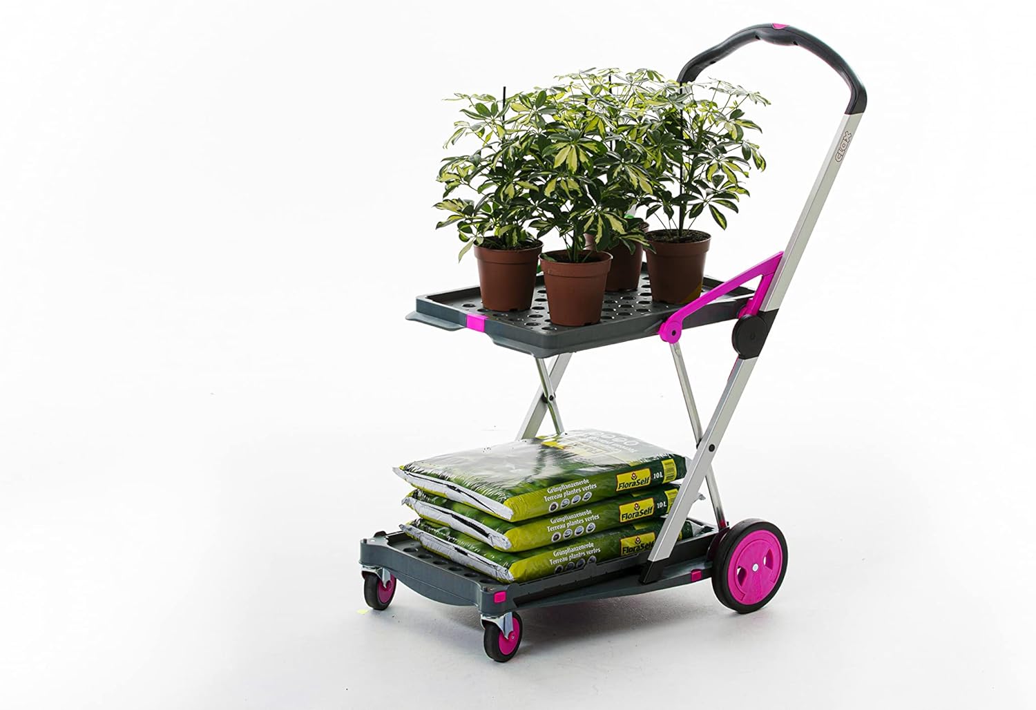 CLAX® The Original | Made in Germany | Multi use Functional Collapsible Carts | Mobile Folding Trolley | Shopping Cart with Storage Crate (Pink)