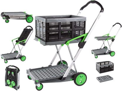 CLAX® The Original | Made in Germany | Multi use Functional Collapsible Carts | Mobile Folding Trolley | Shopping Cart with Storage Crate (Pink)