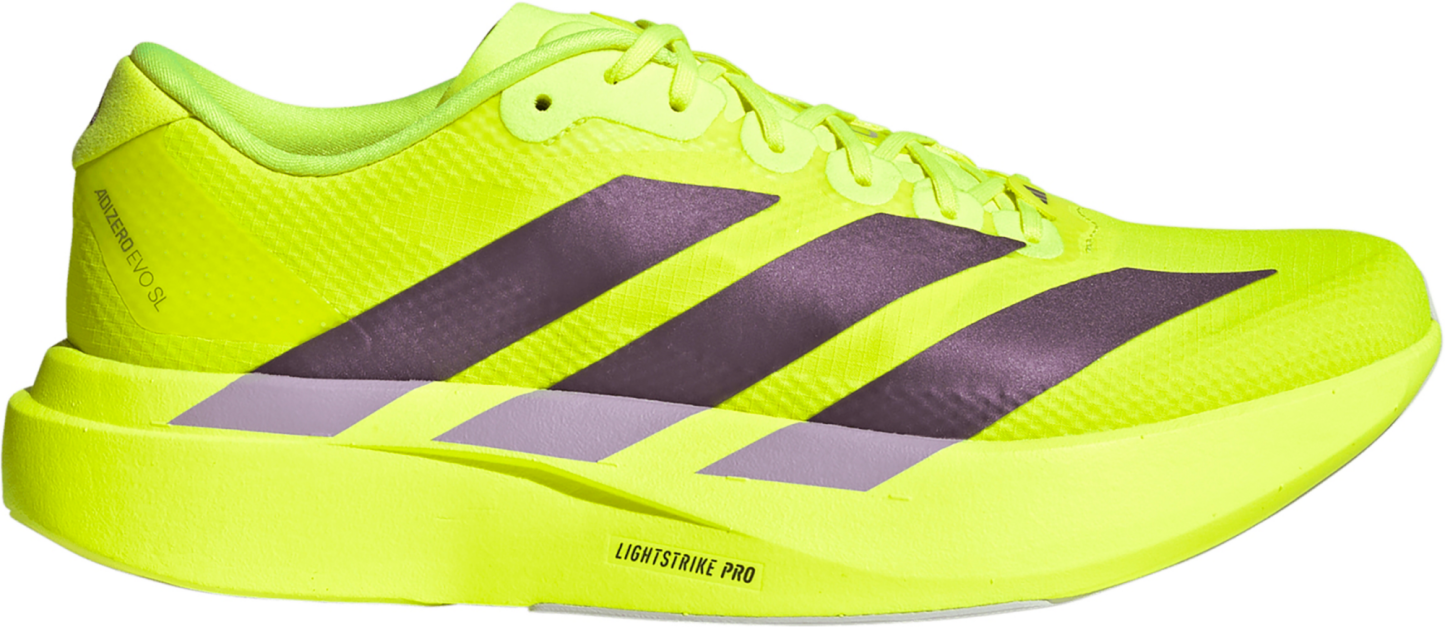 adidas Men's Adizero EVO SL Woven Running Shoes - Solar Yellow/Aurora Plum/Powder Plum - View 1