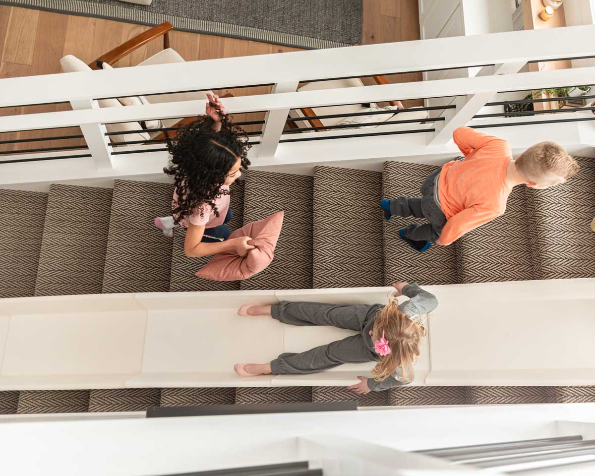 Stairslide Original Stair Mounted Kids Indoor Home Staircase Slide Playset with Self Anchoring Non Slip Grips for 9 to 12 Stairs, Cream