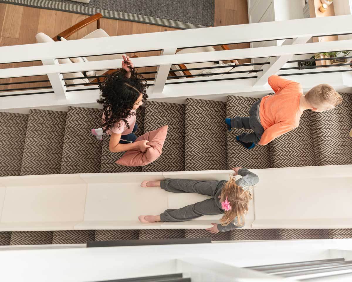 Stairslide Original Stair Mounted Kids Indoor Home Staircase Slide Playset with Self Anchoring Non Slip Grips for 9 to 12 Stairs, Cream