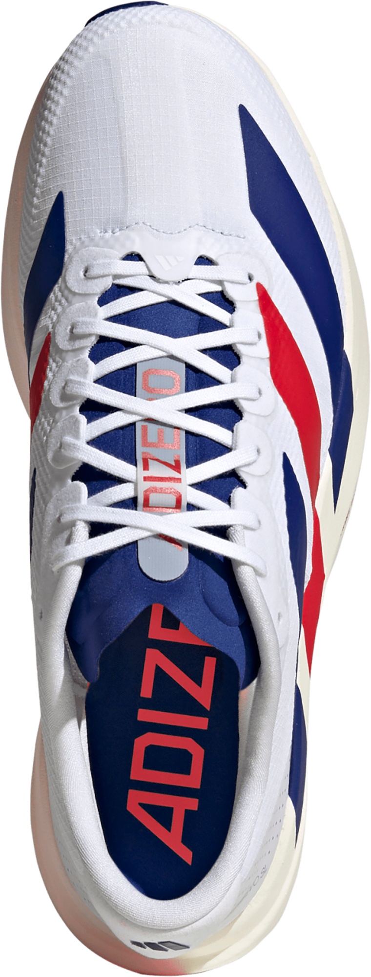 adidas Men's Adizero EVO SL Woven Running Shoes - Ftwr White/Mystery Ink/Pure Ruby - View 2