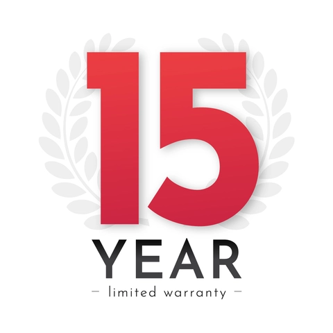 15-Year Limited Warranty Text reads, "Fifteen year limited warranty."