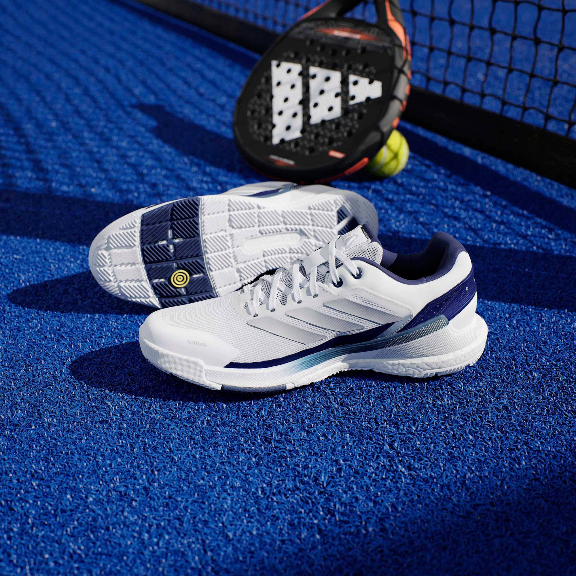 adidas Men's Crazyquick BOOST Padel Shoes - Ftwr White/Silver Met./Dark Blue - View 2