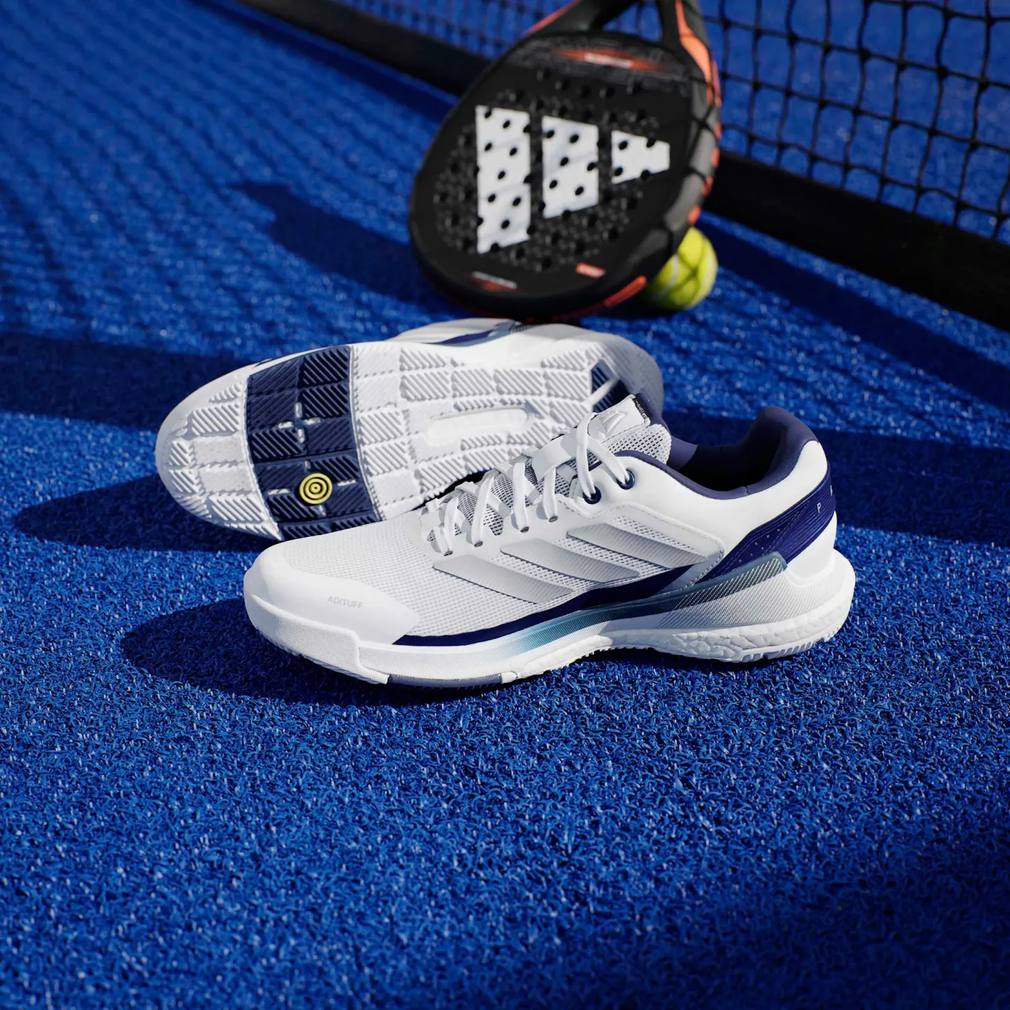 adidas Men's Crazyquick BOOST Padel Shoes - Ftwr White/Silver Met./Dark Blue - View 2